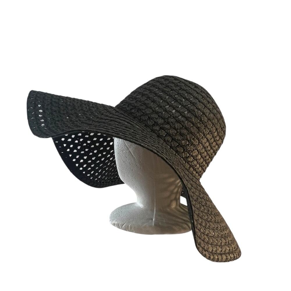 Black FAUX STRAW SUN HAT SZ ONE SIZE
